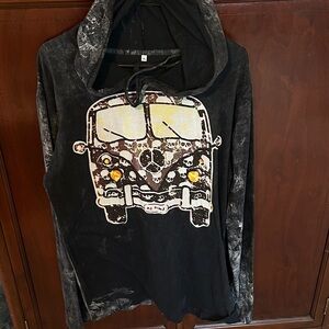 No Time  Black Hoodie Top with Graphic Bus Skull Design